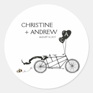 Tandem Fiets Romantisch Casual Huwelijk Custom Ronde Sticker