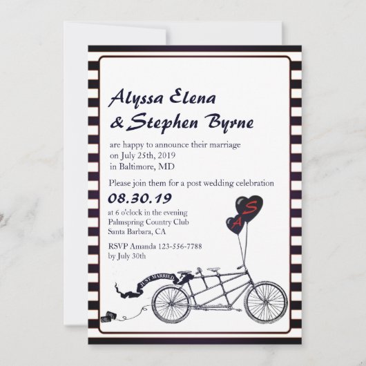 Tandem Fiets Romantische Bruiloft na viering Kaart (Voorkant)