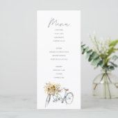 Tandem Fiets Rustieke Zonnebloem Waterverf Bruilof Menu (Staand voorkant)