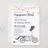 Tandem Fiets String Lights Verlovingsfeest Kaart (Voorkant)