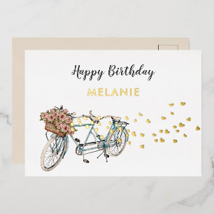 tandem fiets verjaardagskaart folie uitnodiging