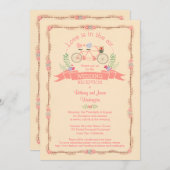 Tandem fiets, vogels en banner bruiloft receptie kaart (Voorkant / Achterkant)
