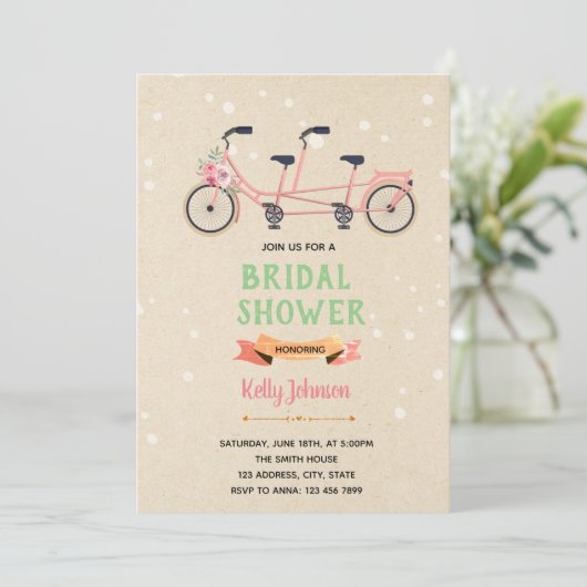 Tandem fietsdouche uitnodiging (Staand voorkant)