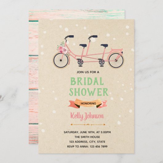 Tandem fietsdouche uitnodiging (Voorkant / Achterkant)