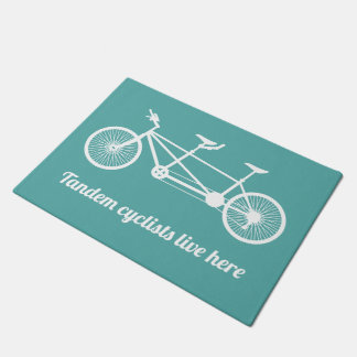 Tandem fietsers wonen hier Blauwgroen blauw en wit Deurmat