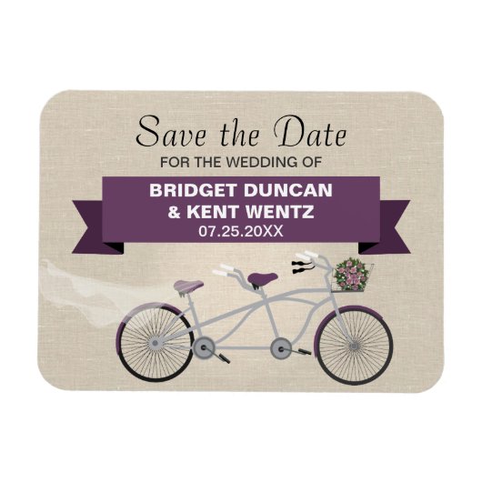 Tandem Plum Bicycle Sla de datum op Magneet (Horizontaal)