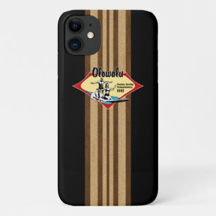 Tandem surfen Hawaiaans namaak hout zwart surfboar iPhone 11 Hoesje