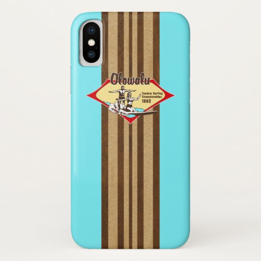 Tandem Surfing Hawaiian Faux Wood Aqua Surfboard Case-Mate iPhone Case (Achterkant)