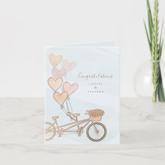 Tandem vélo & ballons coeur carte de voeux (Devant)