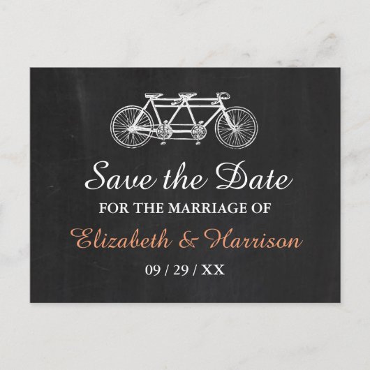 Tandemfiets op schoolbord Bruiloft Bewaar de datum Aankondigingskaart (Voorkant)