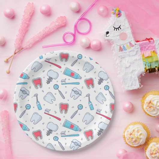 Tanden en gereedschap Tandheelkundig patroon Papieren Bordje (Feest)
