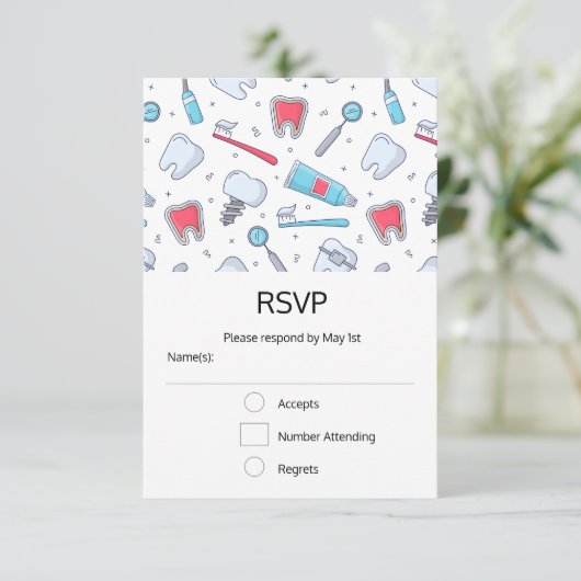 Tanden en gereedschap Tandheelkundig patroon RSVP Kaartje (Staand voorkant)