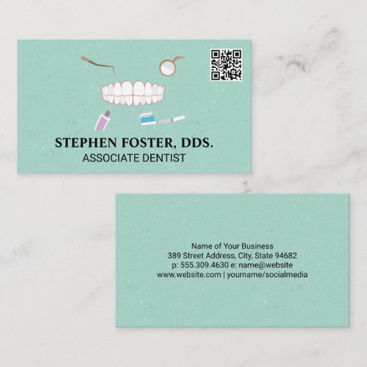 Tanden en tandheelkundig gereedschap | QR-code-Vis Visitekaartje (Voorkant / Achterkant)