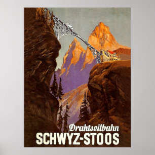 Tanden, spoorweg, trein over brug, Zwitserland Poster