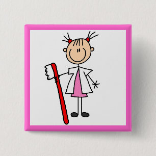Tandenassistent met tandenborstel vierkante button 5,1 cm