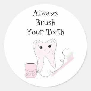 Tandenborstel en tand Cute Dental Reminder Ronde Sticker