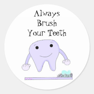 Tandenborstel en tand Cute Dental Reminder Ronde Sticker