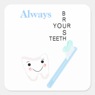 Tandenborstel en tand met Bericht Vierkante Sticker