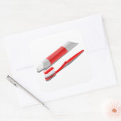 Tandenborstel en tandpasta vierkante sticker (Envelop)