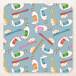 Tandenborstel- en tandpasteatpatroon vierkante kartonnen onderzetter