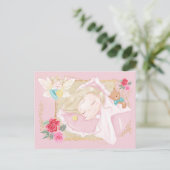 Tandenfee schattig meisje dat met kussens naar bed briefkaart (Staand voorkant)