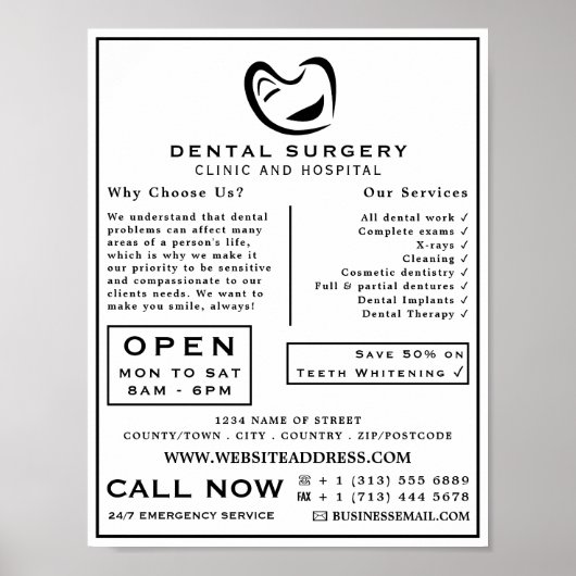 Tandheelkunde, zwart-wit, tandheelkunde, tandheelk poster (Voorkant)