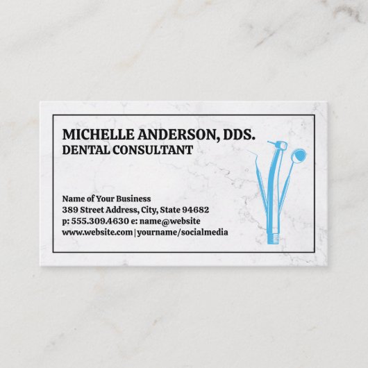 tandheelkundig gereedschap Logo | Achtergrond marm Visitekaartje (Voorkant)