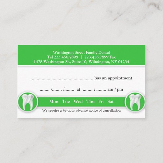 Tandheelkundig Visitekaartje met afspraak Afsprakenkaartje (Achterkant)