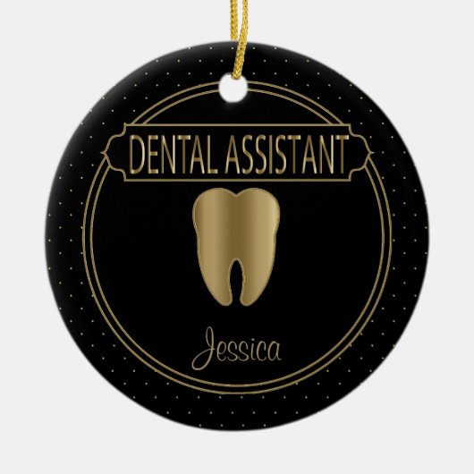 Tandheelkundige 🦷 assistent - zwart en goud keramisch ornament (Voorkant)