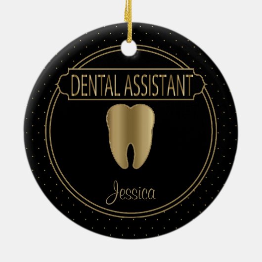Tandheelkundige 🦷 assistent - zwart en goud keramisch ornament (Achterkant)