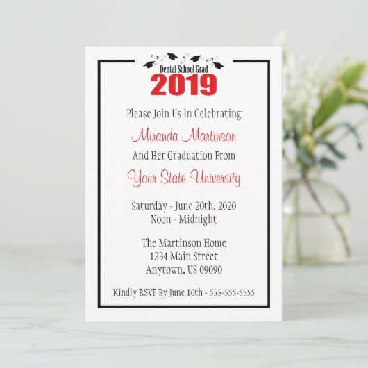 Tandheelkundige School 2019 Afstuderen Uitnodigen Kaart (Staand voorkant)