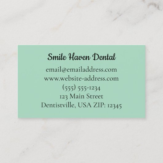 Tandheelkundige Studio Glimlach tand Groen en wit  Visitekaartje (Achterkant)