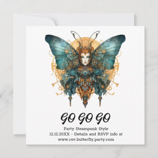 Tandwielvlinder Steampunk Bruiloft Aankondiging (Voorkant)