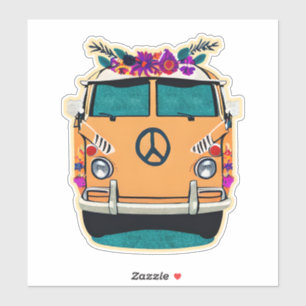 Tane bloemige retro hippie bus vintage kleuren kun sticker