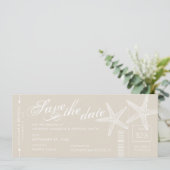 Tane en witte zeester instapkaart ticket save the date (Staand voorkant)