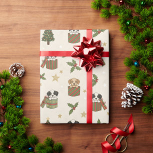 Tane en zwart-witte puppy's Kerstpatroon Cadeaupapier