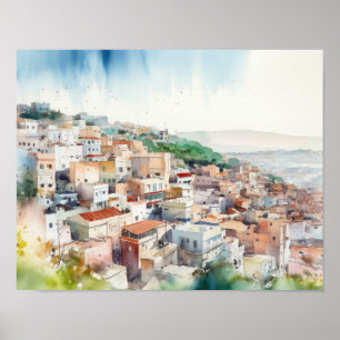 Tanger Maroc Aquarelle Art Imprimer Poster