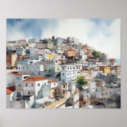 Tanger Maroc Aquarelle Art Imprimer Poster (Devant)
