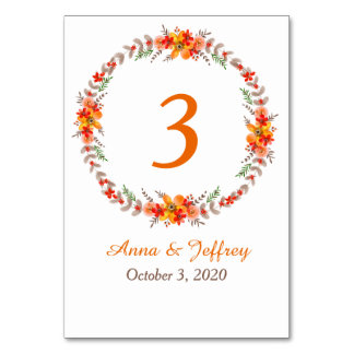 Tangerine Autumn Floral Wreath Wedding Kaart
