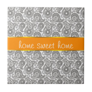 Tangerine Black Paisley Tegeltje