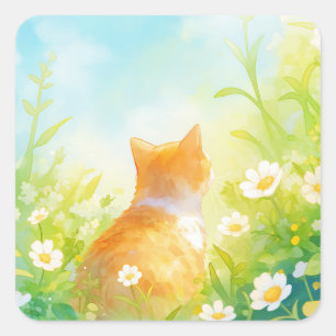 Tangerine Bloementuin Vierkante Sticker