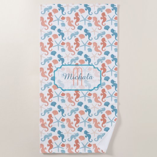 Tangerine Blue Nautical Monogram Strandlaken (Voorkant)