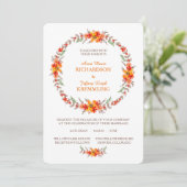 Tangerine Boho Floral Wreath Modern Wedding Kaart (Staand voorkant)