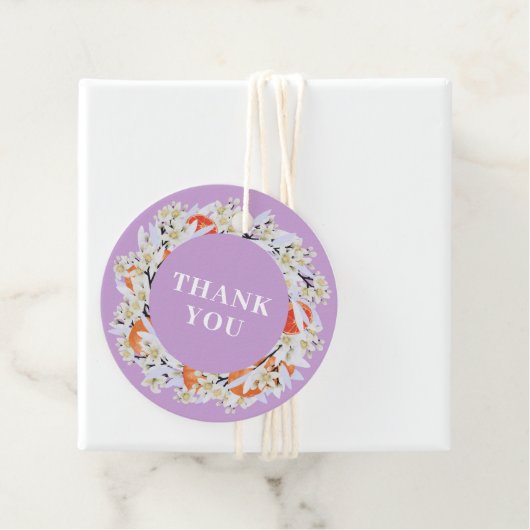 Tangerine Citrus Blooming Branches met grote Flora Bedankjes Labels (In situ)