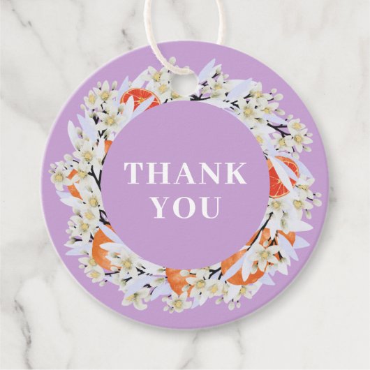 Tangerine Citrus Blooming Branches met grote Flora Bedankjes Labels (Voorkant)