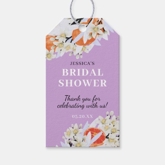 Tangerine Citrus Blooming Branches met grote Flora Cadeaulabel (Voorkant)