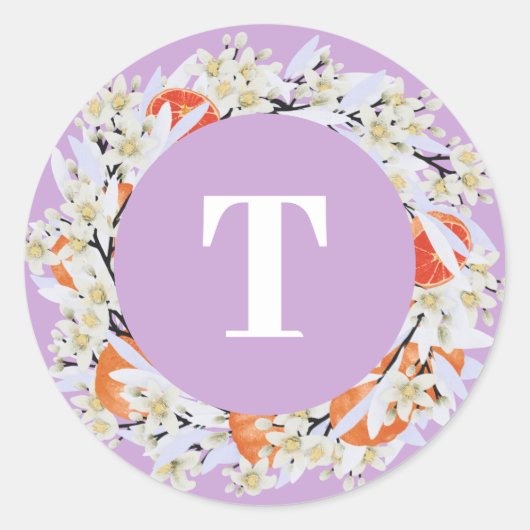 Tangerine Citrus Blooming Branches met grote Flora Ronde Sticker (Voorkant)