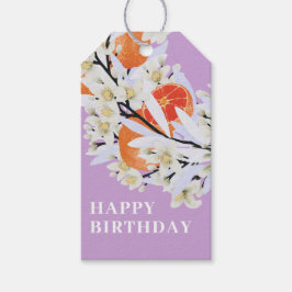Tangerine Citrus Botanische Krans Bloemen Verjaard Cadeaulabel