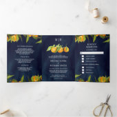 Tangerine Citrus Sinaasappel Orchard Navy Blue Bru Drieluik Uitnodiging (Binnen)