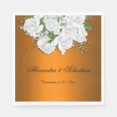 Tangerine Elegantie en Witte Rozen Bruiloft Servet (Voorkant)